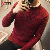 古仕卡特 毛衣男修身秋冬韩版圆领长袖套头青年纯色针织衫M22050(红色 XL)