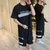 VINBORLEE短袖t恤男士夏季休闲运动套装搭配帅气一套上衣潮牌男装APTZ7219(黑色 M)第3张高清大图