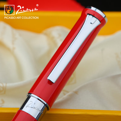 毕加索（pimio）Y8中国红学生铱金笔墨水笔磨砂黑金钢笔刻字送笔袋墨水(Y8红钢)