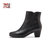 马内尔20年冬季新品中筒靴商务简约百搭粗跟侧拉链真皮女靴G09423(黑色 37)第2张高清大图