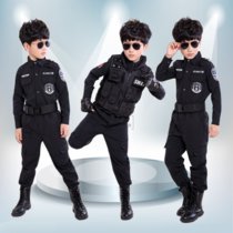 儿童舞蹈幼儿园男女童小警察制服舞蹈演出服饰小交警警官表演服(黑色 望远镜)(160cm)