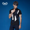 G&G男装新款夏季男士短袖衬衫修身印花休闲衬衣潮流学生青年衬衣(黑色 S)