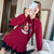 MISS LISA小个子穿搭加绒长袖连衣裙秋冬时尚女装连帽卫衣裙C460(红色 M)第2张高清大图