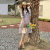 韩版小清新减龄花边娃娃领系带碎花度假风连衣裙(紫罗兰 M)第3张高清大图