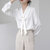 白色衬衫女2022早春装设计感飘带V领上衣职业OL灯笼袖气质雪纺衫(粉红色 XL)第8张高清大图