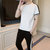 X17短袖套装男韩版潮流帅气T恤九分裤一套青年休闲运动两件套XCF0150(黑色 M)第5张高清大图
