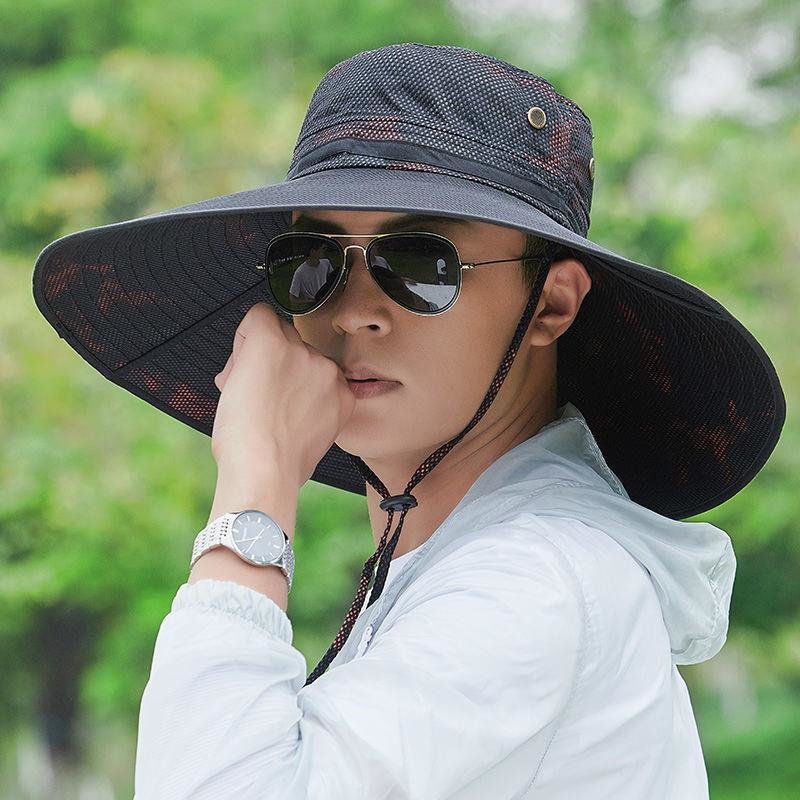 防晒帽子男遮阳帽男太阳帽防紫外线遮脸帽女夏季渔夫帽户外工地帽