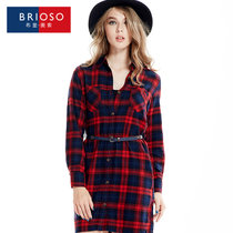 2015布里奥索BRIOSO女士新款春装格纹连衣裙(B142510037 XL)