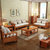 美天乐 新中式实木沙发组合 中式客厅木沙发整装家具 小户型橡胶木布艺沙发(胡桃色 1+2+3+长茶几+方茶几)第2张高清大图
