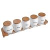 BONUME莫诺 木盖圆罐陶瓷调味罐五件套 密封储物罐 TC00128