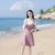 2018秋装新款韩版女装修身显瘦喇叭袖七分袖两件套连衣裙套装裙(粉红色)(L)第2张高清大图