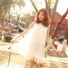 莎莱茜韩版时尚收腰雪纺连衣裙木耳花边背心裙XY20124 (白色)