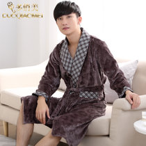 多俏美珊瑚绒睡袍男士加厚浴袍浴衣中长款睡衣睡袍日式和服法兰绒(褐色 XL)
