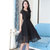 VEGININA 中长裙韩版修身收腰雪纺连衣裙 9520(黑色 XL)第2张高清大图