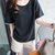 Mistletoe夏季短袖t恤女纯色圆领套头宽松女装(黑色 XXL)第3张高清大图