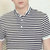 尊首（ZUNSHOU)2016夏装新款男士T恤 男韩版翻领条纹短袖T恤(黑条 4XL)第4张高清大图