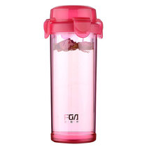 富光双层PC玻璃健康杯 便携带盖过滤茶杯 耐热透明水杯子*FS8007-330(红色)
