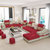 优涵家具简约现代大小户型客厅布艺沙发组合可拆洗布艺沙发组合(红色+米黄色 双+脚踏+双)第2张高清大图