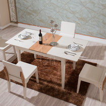 卡兰家具拉伸缩餐桌 小户型折叠象牙白橡木餐桌椅组合(一桌4椅)