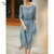 KELECOCO夏季桑蚕丝七分袖系带真丝连衣裙622008(蓝色 XL)第3张高清大图