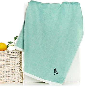 三利 纯棉AB版纱布系列 植物香味 方巾毛巾浴巾组合 三件套礼盒装(茶香-若竹色)