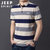 JEEP SPIRIT吉普2021新款条纹短袖T恤男夏季翻领商务休闲大码体恤polo衫(BJ8021卡其 M)第2张高清大图