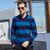 CINESSD 冬季新款男式T恤 商务中年条纹t恤翻领长袖纯棉POLO衫(蓝色 XXXL)第2张高清大图