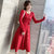 MISS LISA名媛气质红色打底裙子法式大摆修身针织长袖连衣裙C358(红色 XL)第2张高清大图