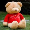 哈哈格熊 1.4米超大可爱毛绒玩具泰迪熊 嘟嘟熊 浅棕色熊毛绒玩具 红色衣