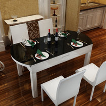 电磁炉伸缩餐桌 烤漆圆餐桌椅组合钢化玻璃饭桌餐台(1.35米+6椅（不带电磁炉）)