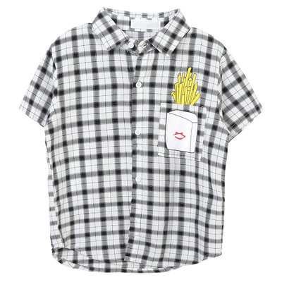 【男童黑白格子衬衫夏季2018新款儿童短袖卡