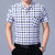 夏季中年男士短袖格子衬衫 宽松薄款纯棉免烫衬衣男 爸爸装带口袋YXL73-165 163 164 166(蓝色163)第5张高清大图