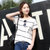 莉菲姿 2017韩版女装夏装新款宽松显瘦条纹短袖T恤(蓝条 XXL)第4张高清大图