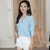 2019夏装新款雪纺衫时尚韩版V领气质短袖衬衫女七分袖甜美上衣女(蓝色 XL)第3张高清大图