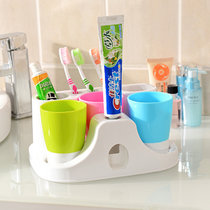 创意三口之家洗漱套装 牙刷架自动挤牙膏器漱口杯卫浴收纳座(白色)