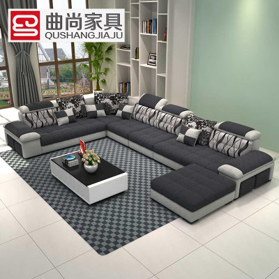 曲尚(Qushang) 沙发 布艺沙发 小户型沙发 简约现代客厅三人转角布艺沙发8707(【豪华版】【五件套】 【豪华版】【五件套】)