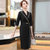 MISS LISA韩版时尚气质中长款V领高腰连衣裙大码裙子YWZ8116(黑色 M)第2张高清大图