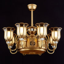 欧菲玛丽 全铜风扇吊灯欧式大气LED客厅灯负离子灯具(白色光源 8头88*72CM)