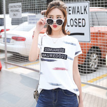 莉菲姿 2017韩版女装夏装新款百搭字母印花宽松打底短袖T恤(白色 XL)