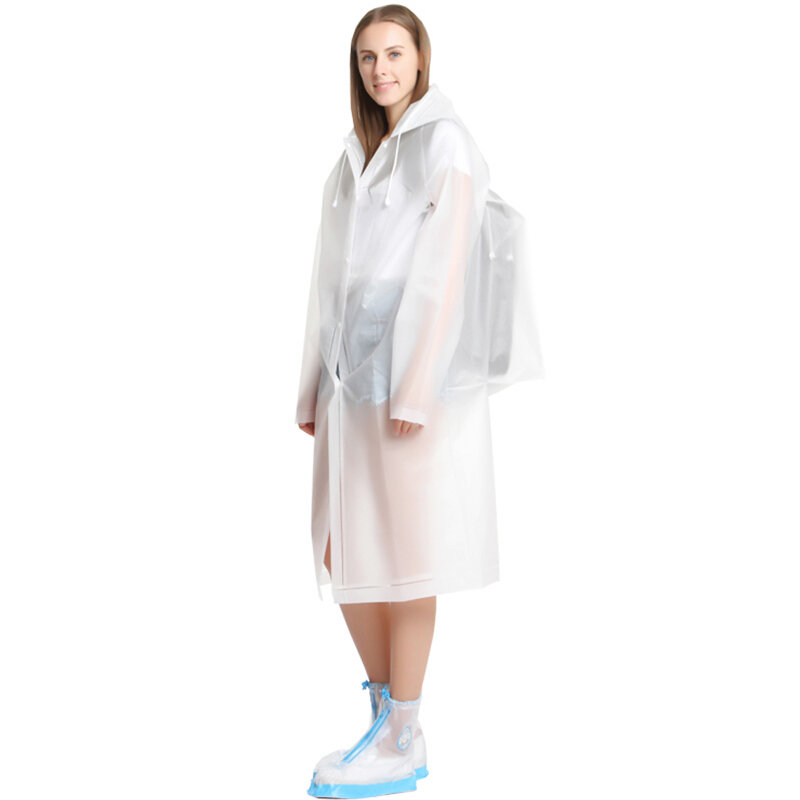 驰动成人背包款雨衣长款带帽白xl码 旅行户外登山徒步非一次性雨衣男