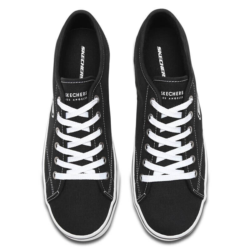 斯凯奇低帮简约纯色帆布鞋休闲鞋66606744黑色防滑鞋