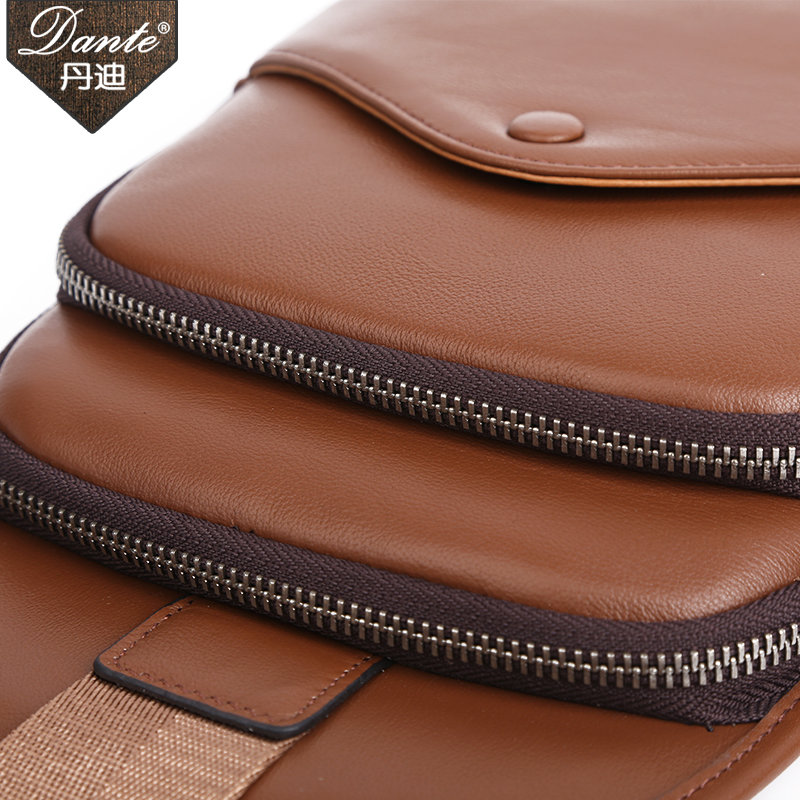 dante丹迪男士胸包时尚型男牛皮单肩休闲斜挎包潮流前线土黄色
