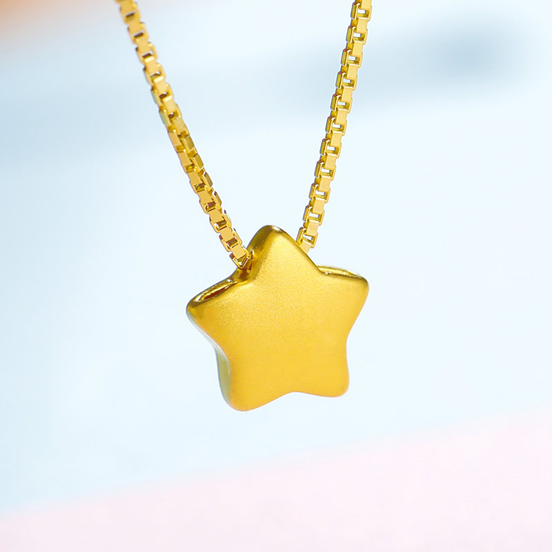 印象眸足金星星吊坠星语星愿黄金3d硬金繁星锁骨链饰品附送证书