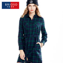 2015布里奥索BRIOSO女士新款春装格纹连衣裙(B142510032 L)