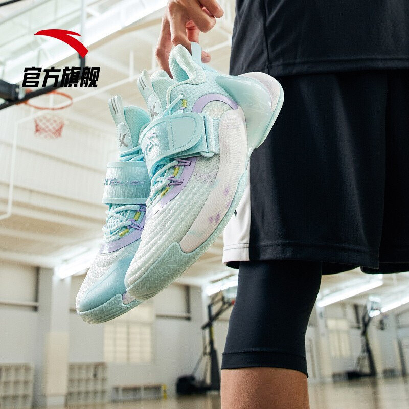 安踏篮球鞋水花3网面透气缓震学生男子实战球鞋水花三代41蓝国美超市