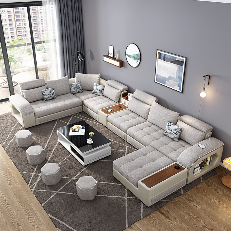 曲尚大小户型轻奢乳胶布艺沙发组合现代简约客厅u型转角科技布沙发
