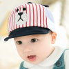 皮皮牛春季新品婴儿帽子宝宝条纹小熊鸭舌帽可爱潮萌儿童帽子(46cm（2-6个月） 红色)