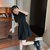 2021新款夏季韩版POLO领裙子收腰显瘦短袖甜美小个子工装风连衣裙(黑色202 2XL)第4张高清大图