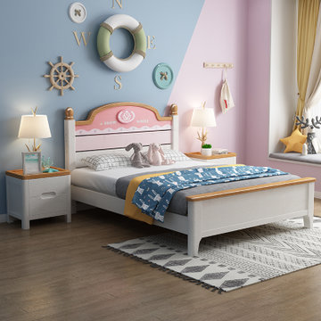 吉木多 儿童床单人床女孩现代简约1.5米单层床实木床1.2米卧室粉色公主床(1.2米象牙白+原木色 单床)