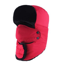 浦晨雷锋帽加绒护耳摩托车男女款户外防风帽雪帽子带口罩情侣帽(大红色CF1105)